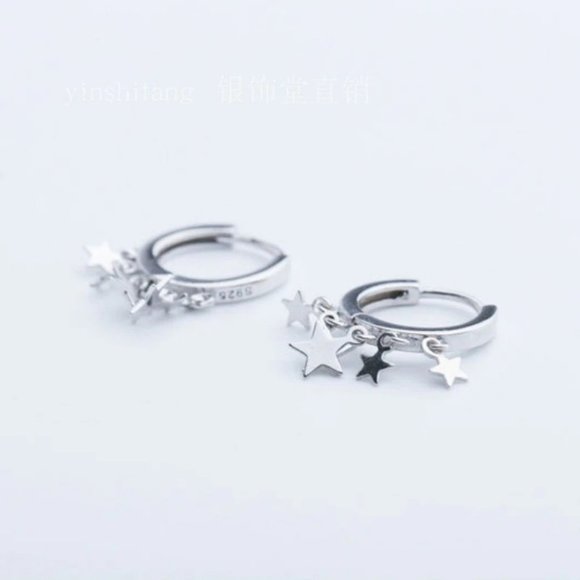 NEW 925 Sterling Silver Star Hoop Earrings - Picture 8 of 8